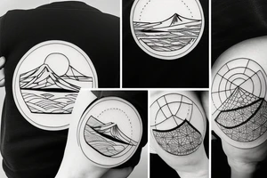 Mount fuji with the sunrise in a circle frame tattoo idea