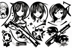 ANIME GIRL WITH AK 47 blackwork tattoo idea