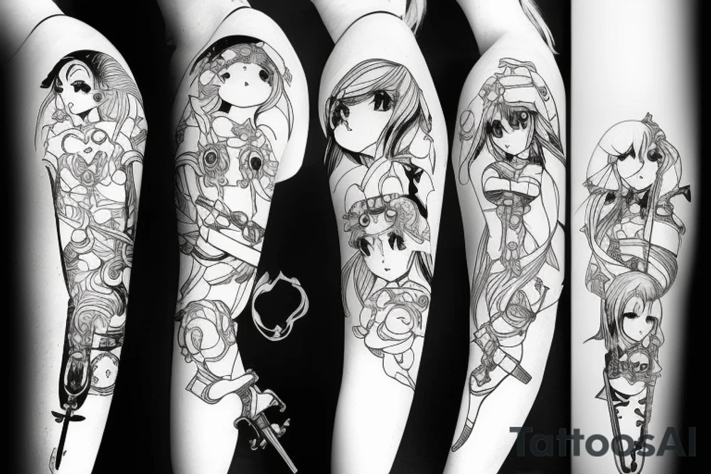 pretty ANIME GIRL WITH weapon blackwork tattoo idea pretty ANIME GIRL WITH weapon blackwork tattoo idea
