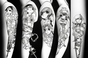 pretty ANIME GIRL WITH weapon blackwork tattoo idea