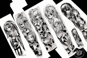 pretty ANIME GIRL WITH weapon blackwork tattoo idea