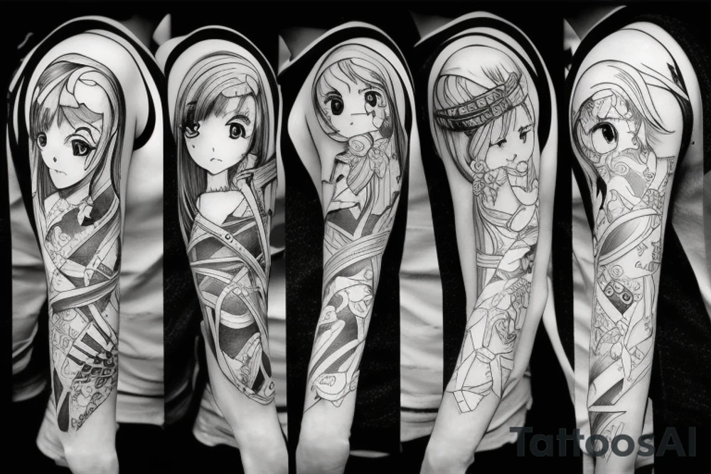 pretty ANIME GIRL WITH weapon blackwork tattoo idea pretty ANIME GIRL WITH weapon blackwork tattoo idea