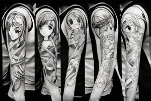 pretty ANIME GIRL WITH weapon blackwork tattoo idea