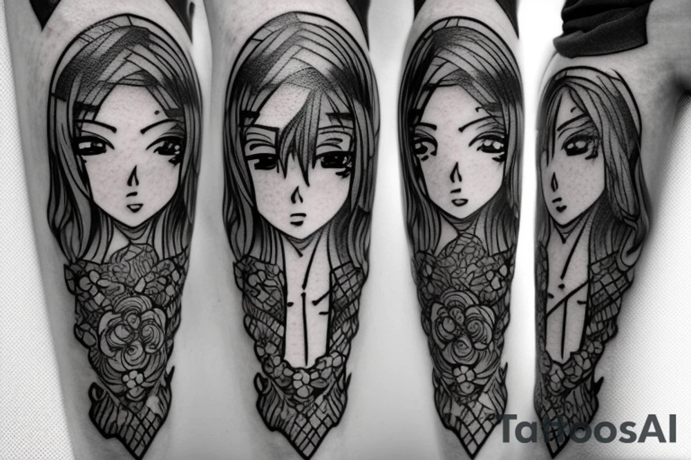 pretty ANIME GIRL WITH weapon blackwork tattoo idea pretty ANIME GIRL WITH weapon blackwork tattoo idea