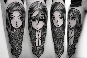 pretty ANIME GIRL WITH weapon blackwork tattoo idea