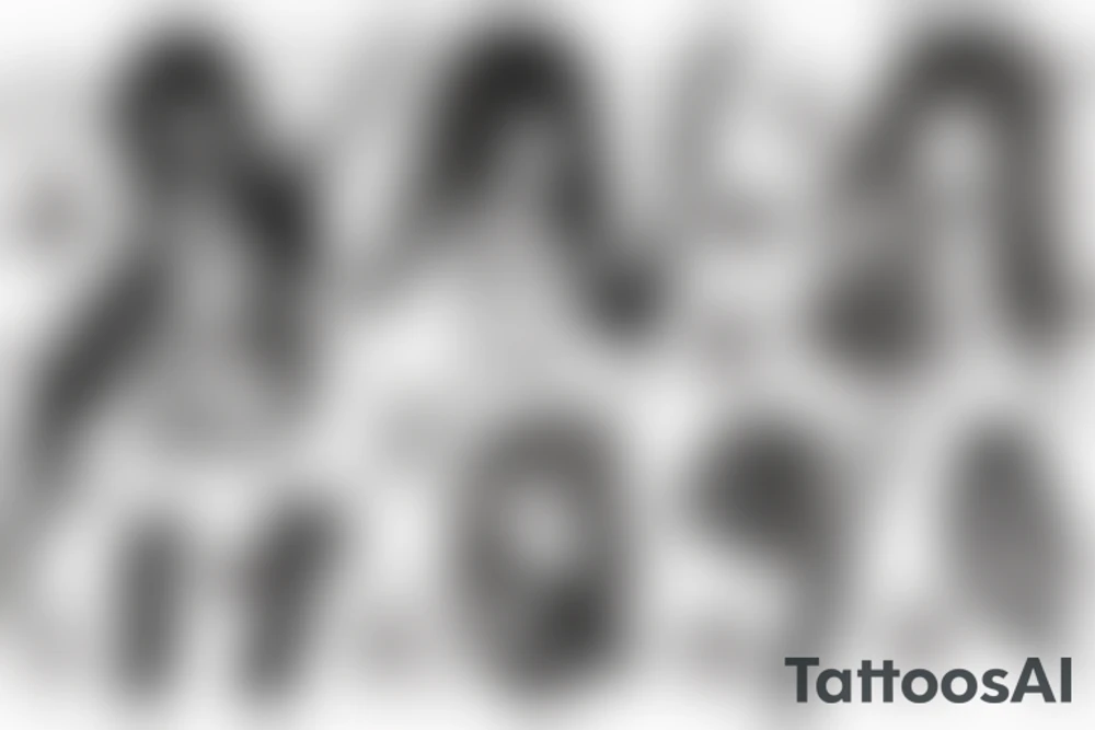 ANIME GIRL holding weapon blackwork tattoo idea