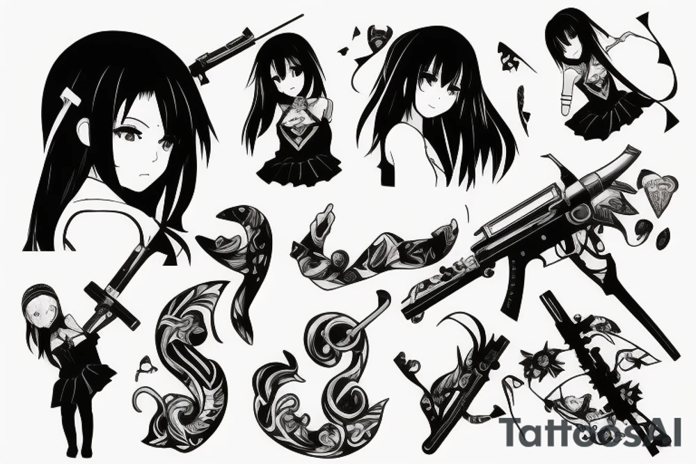 ANIME GIRL posing with weapon tattoo idea