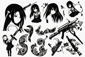 ANIME GIRL posing with weapon tattoo idea