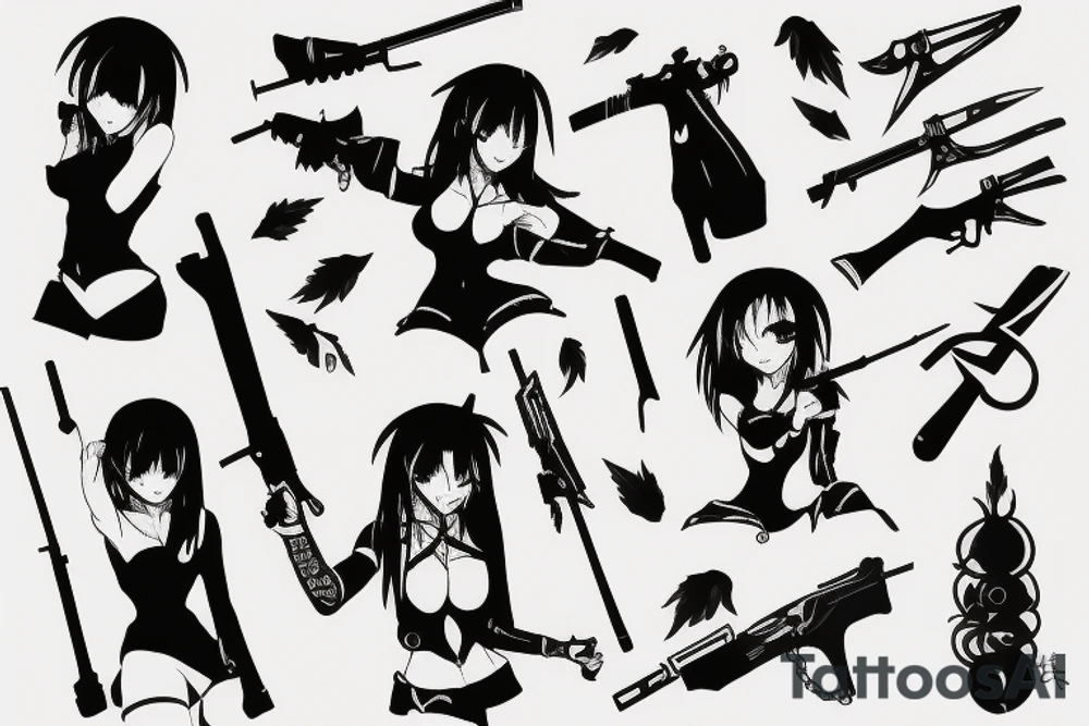 ANIME GIRL posing with weapon tattoo idea