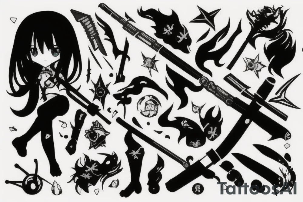 anime girl with weapon tattoo idea
