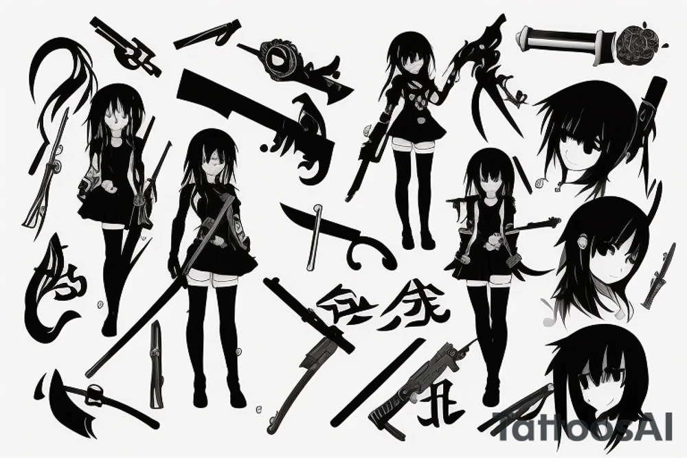 anime girl with weapon tattoo idea