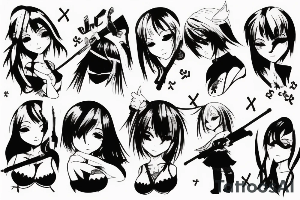 anime girl with weapon tattoo idea