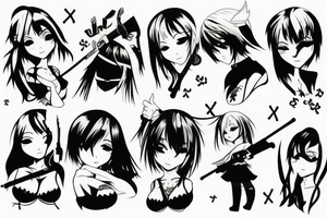 anime girl with weapon tattoo idea