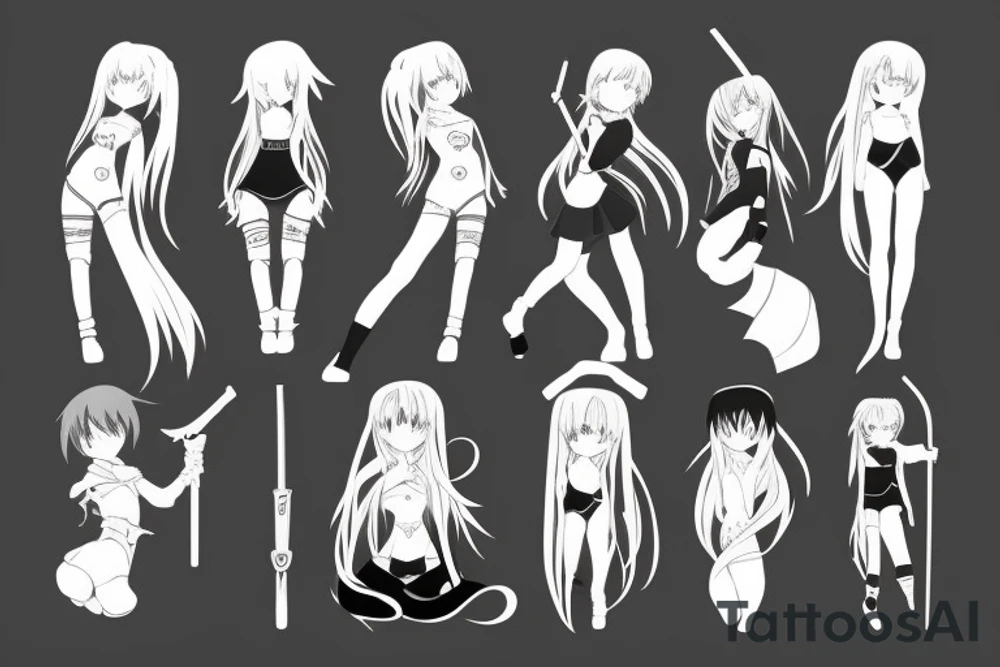 anime girl with weapon tattoo idea