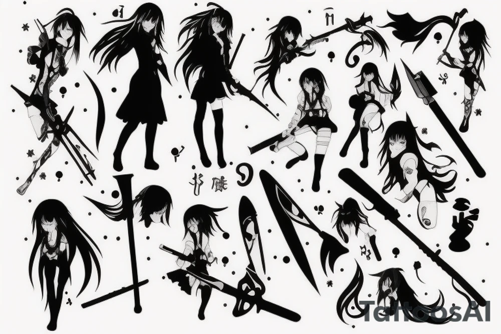 anime girl with weapon tattoo idea