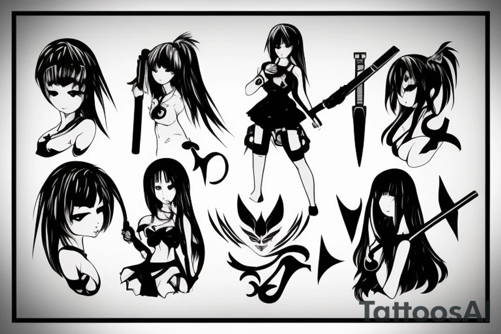 anime girl with weapon tattoo idea