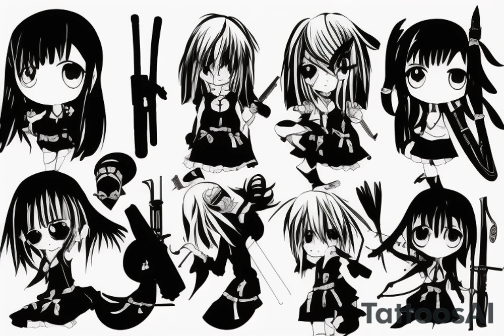 anime girl with weapon tattoo idea