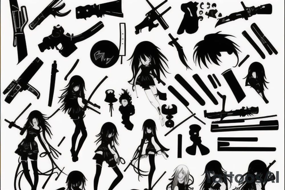anime girl with weapon tattoo idea