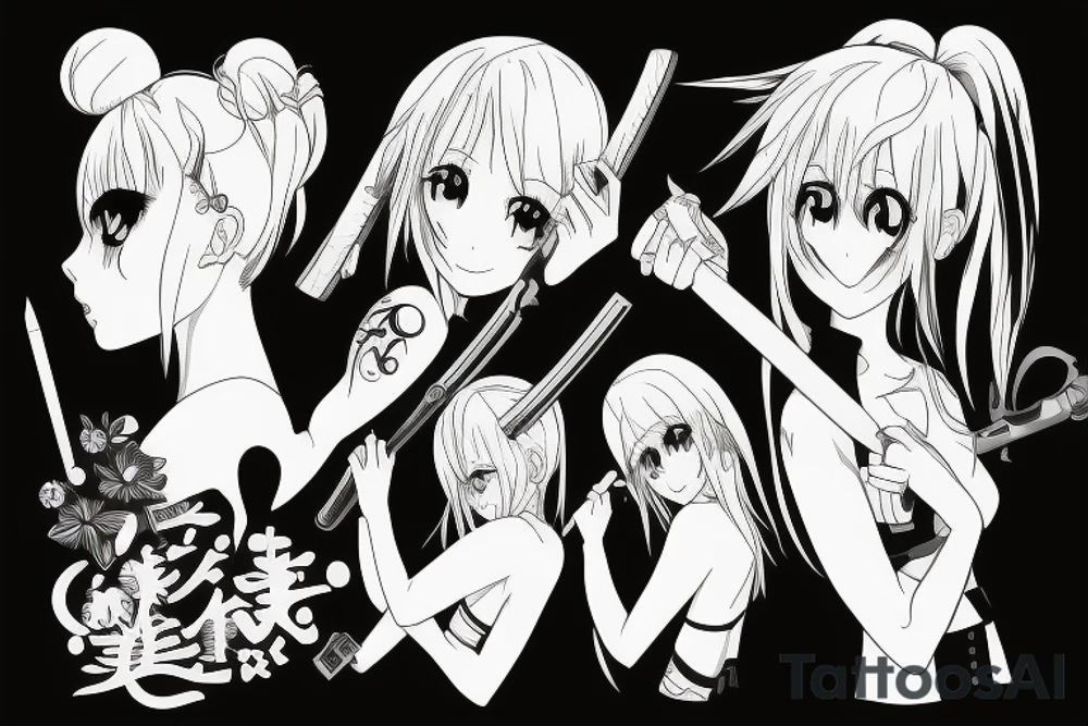 anime girl with weapon tattoo idea