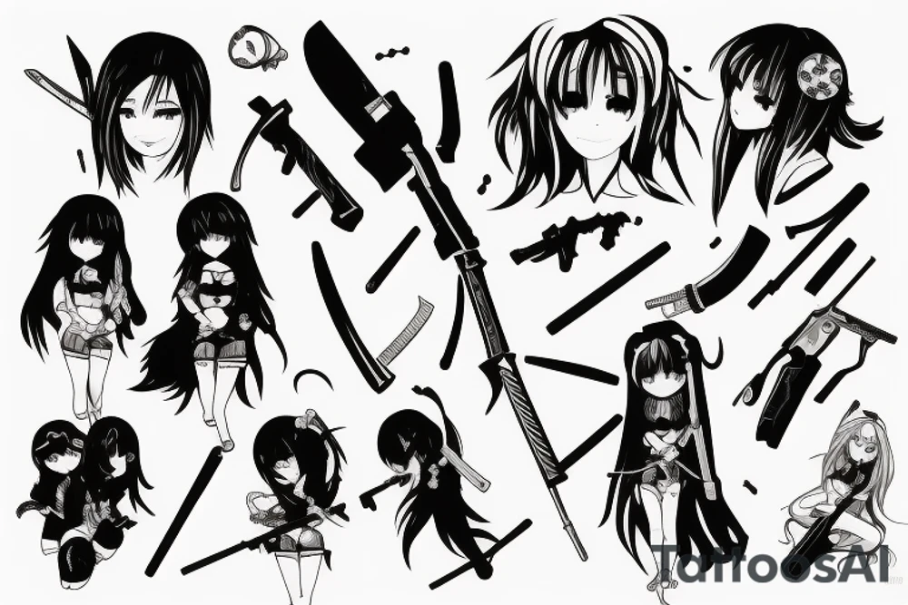 anime girl with weapon tattoo idea