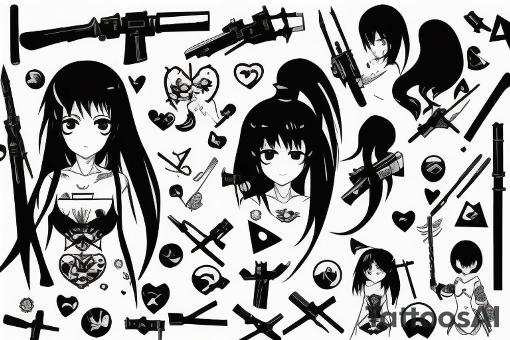 anime girl with weapon tattoo idea