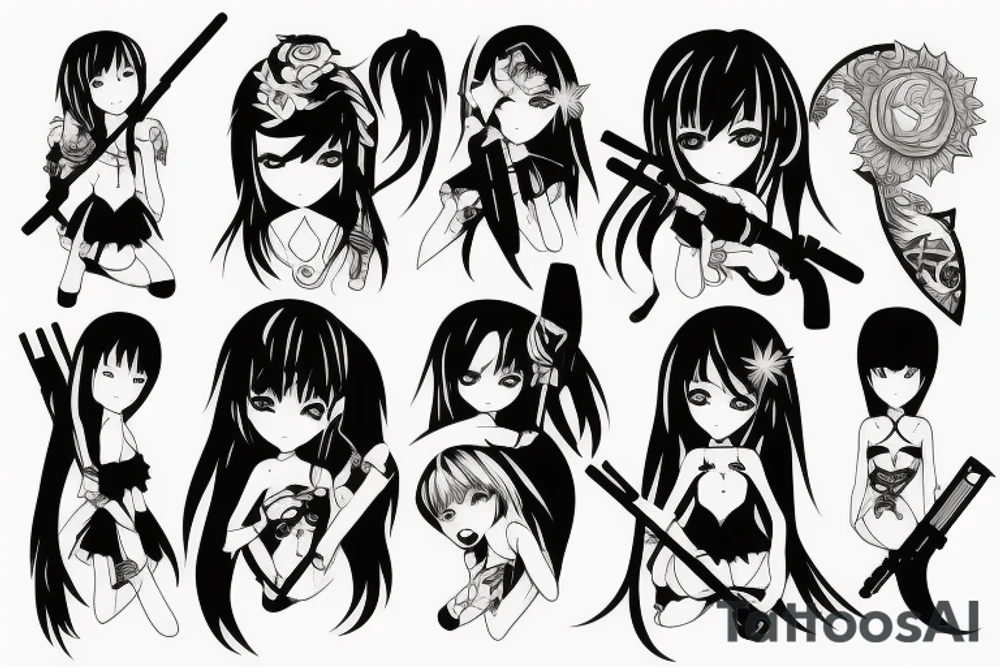 anime girl with weapon tattoo idea