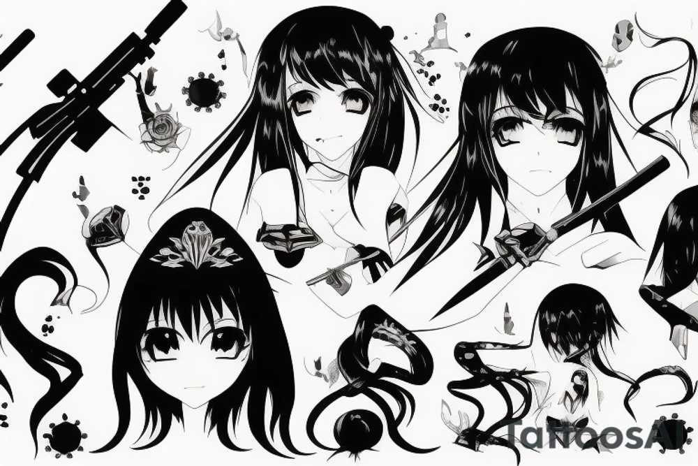 anime girl with weapon tattoo idea