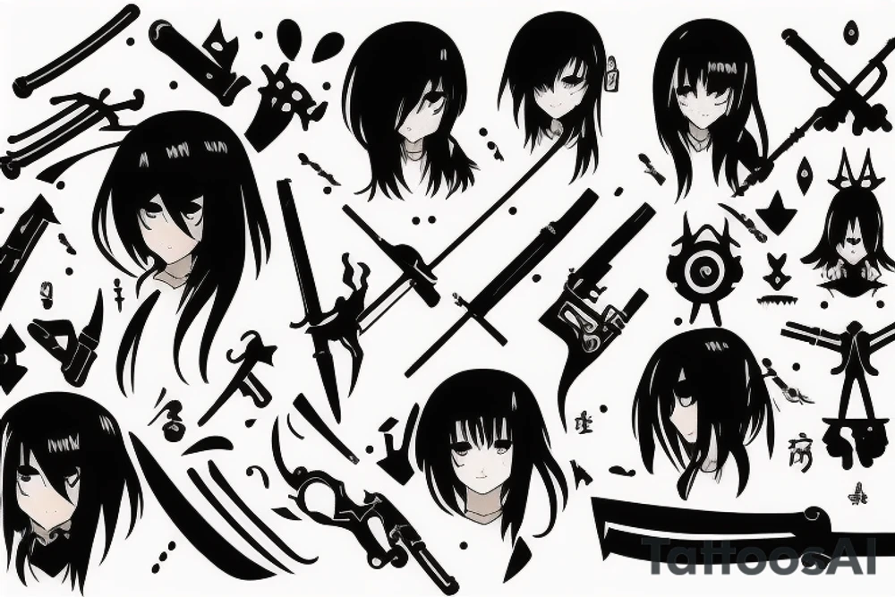anime girl with weapon tattoo idea