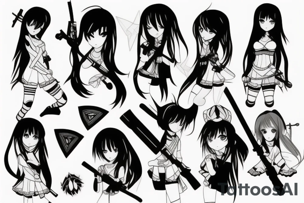anime girl with weapon tattoo idea