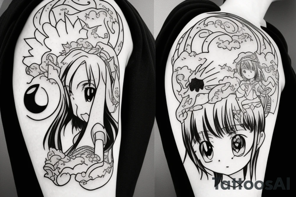 anime girl with weapon tattoo idea