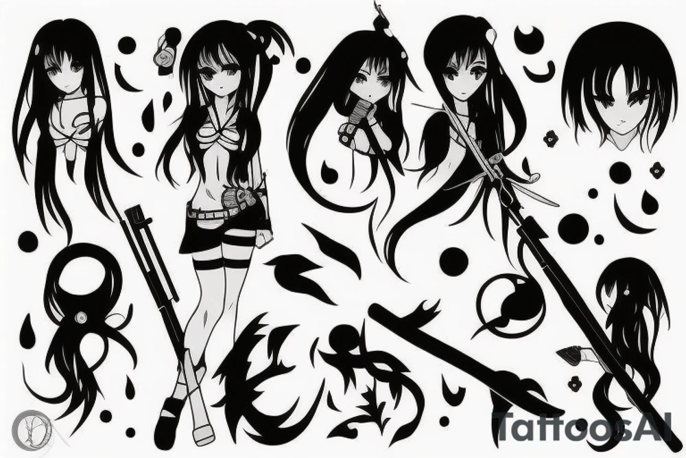 anime girl with weapon tattoo idea
