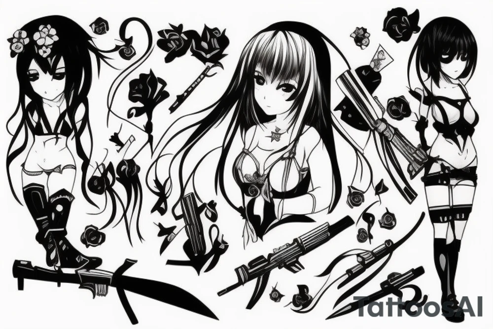 anime girl with weapon tattoo idea