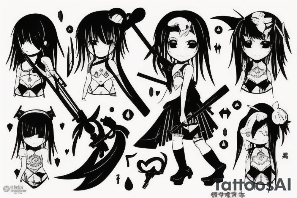 anime girl with weapon tattoo idea