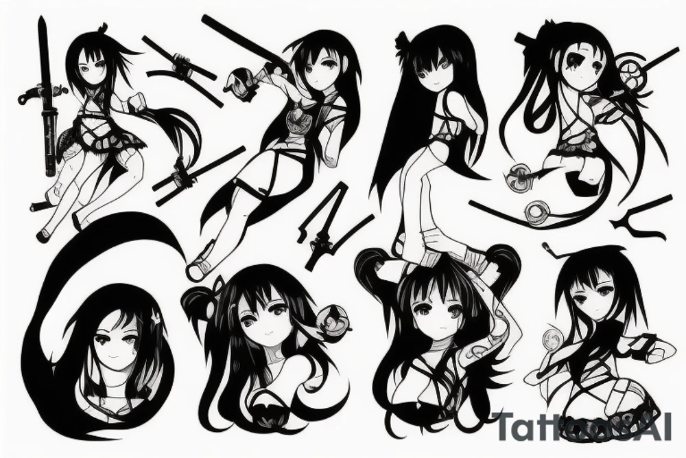 anime girl with weapon tattoo idea