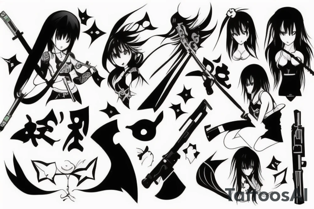 anime girl with weapon tattoo idea