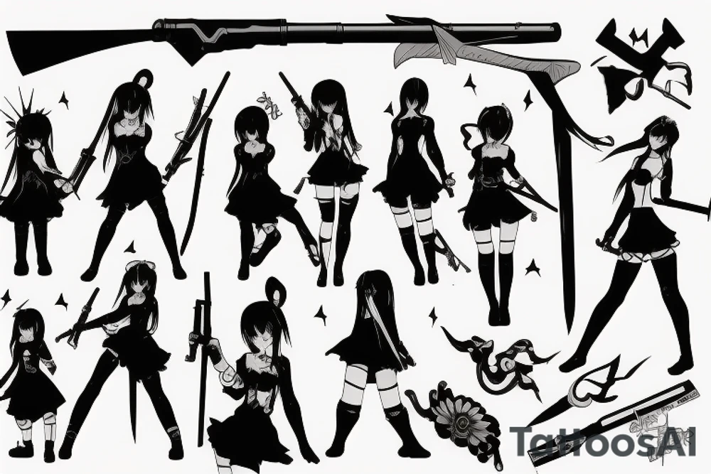 anime girl with weapon tattoo idea