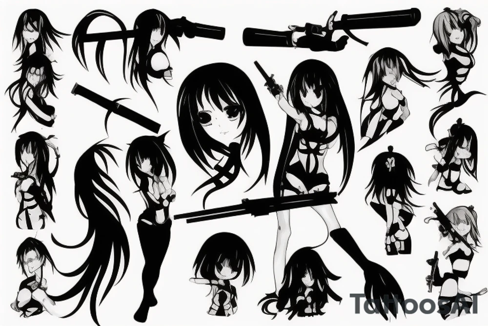 anime girl with weapon tattoo idea