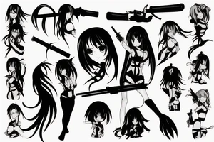 anime girl with weapon tattoo idea