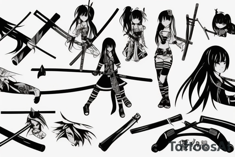 anime girl with katana tattoo idea