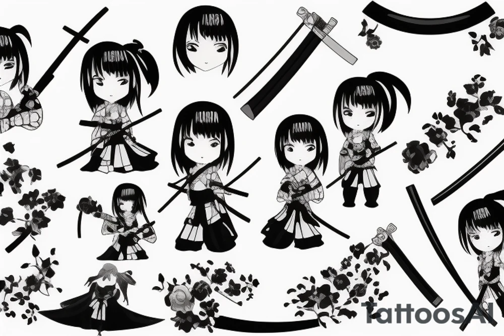 anime girl with katana tattoo idea