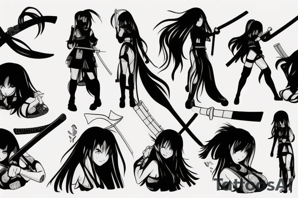 anime girl with katana tattoo idea
