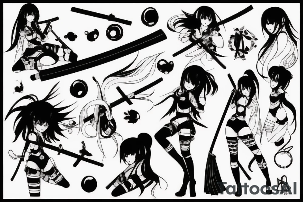 anime girl with katana tattoo idea