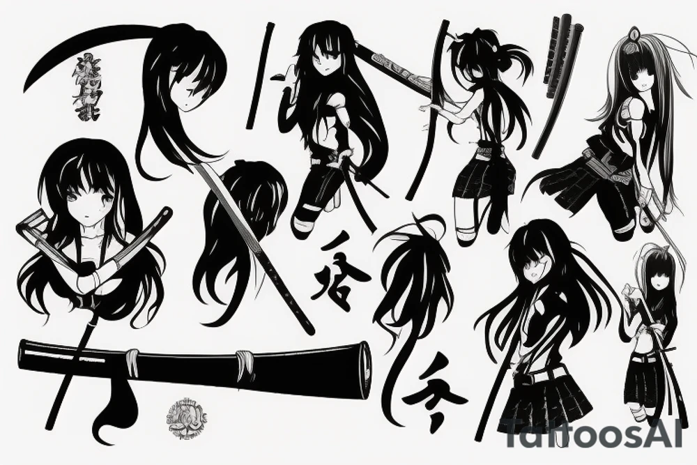 anime girl with katana tattoo idea