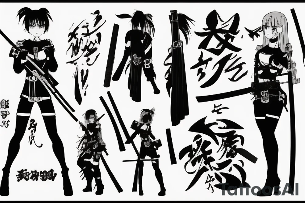 soldier anime girl with katana tattoo idea