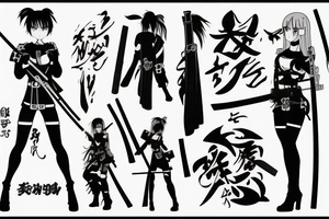 soldier anime girl with katana tattoo idea