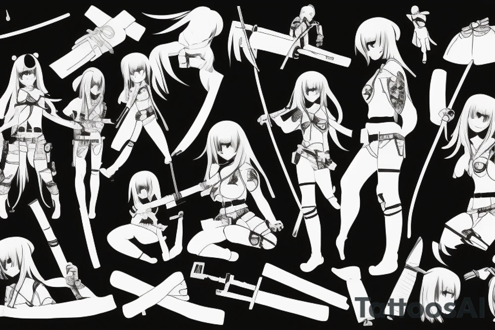 soldier anime girl with katana tattoo idea