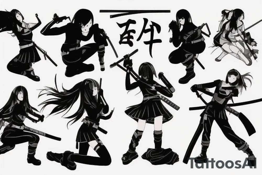 soldier anime girl with katana tattoo idea