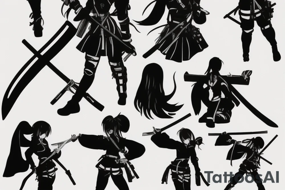 soldier anime girl with katana tattoo idea