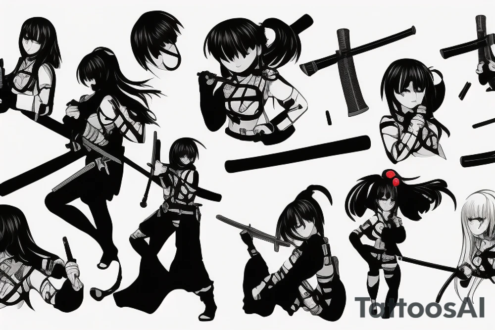 soldier anime girl with katana tattoo idea