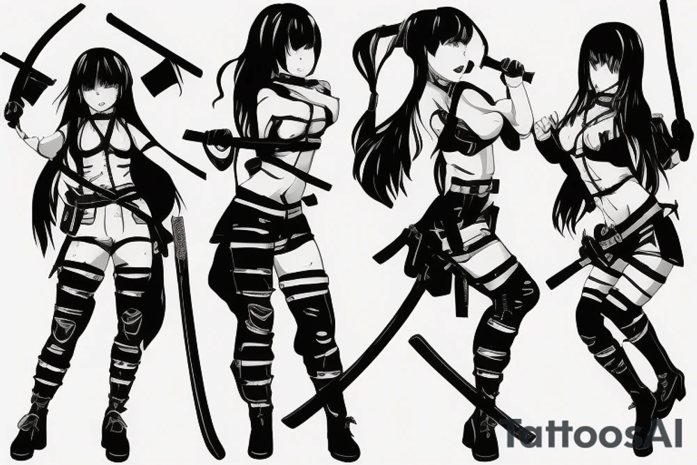 soldier anime girl with katana tattoo idea